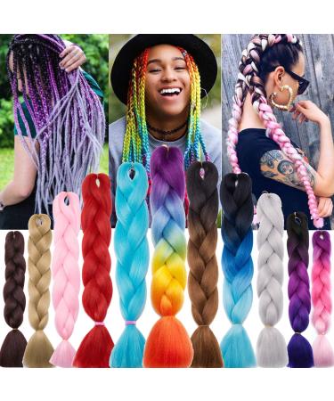 Jumbo Braiding Hair Extensions Colorful Synthetic Hair for DIY Crochet Box Braids Ombre 1Pc 24inch Pink