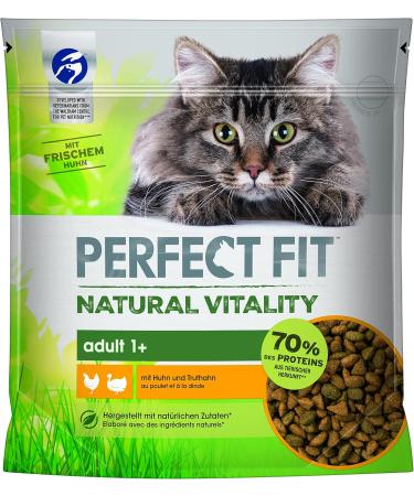 PERFECT FIT Natural Vitality Cat Food - Dry Adult Food with Chicken & Turkey | 6 x 650g (3.9 kg) | International Shipping Available - Buy Online on GoSupps.com