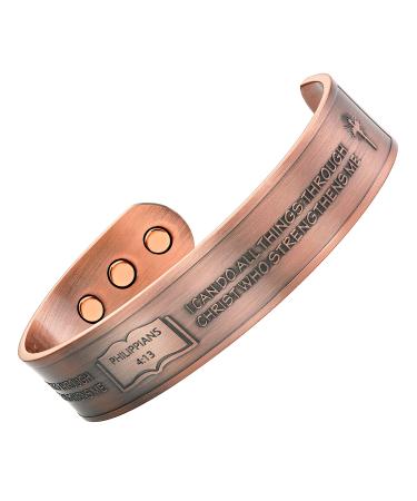 Willis Judd Philippians 4:13 Prayer for Strength Men's Pure Copper Magnetic Bracelet Bangle