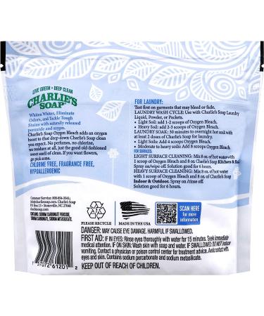 Charlie's Soap Oxygen Powered Color Safe Bleach for Clothes - Unscented Non Chlorine Bleach 1.3 lbs - Buy Online on GoSupps.com