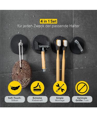 DELUXXOO High Quality 4-Part Bathroom Holder Set | Black Self-Adhesive Bathroom Organizer | No Drilling Hooks Toothbrush & Razor Holder | Magnet 4 Set - Buy Online on GoSupps.com