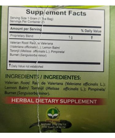 Nerviosan Calming Herbal Blend with Valerian Root, Lemon Balm, and Burnet - 25 Tea Bags, All Natural Valeriana, Toronjil, and Pimpinela Herbs from Peru - Buy Online on GoSupps.com