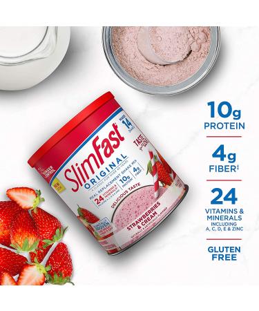 SlimFast Original Strawberries & Cream Shake Mix - 10g Protein, 14 Servings (Pack of 3) - Buy Online on GoSupps.com