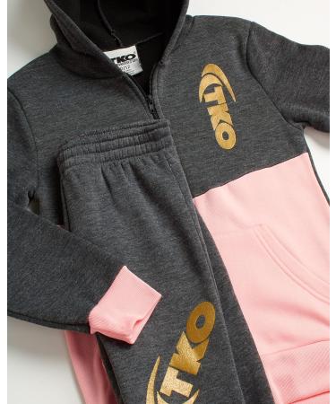 TKO Girls' 4-Piece Fleece Hoodie and Sweatpants Set (Size 4-12) - Mauve/Black/Grey/Pink - Buy Online on GoSupps.com