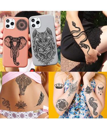 Shegazzi 58 Sheets Black Lace Temporary Tattoos for Women - Large Lotus Mandala Flower Snake Elephant Butterfly Fake Tattoos Kit - Indian Tribal Skull Tattoos Adults - Arm Sleeve Neck Wedding - Buy Online on GoSupps.com