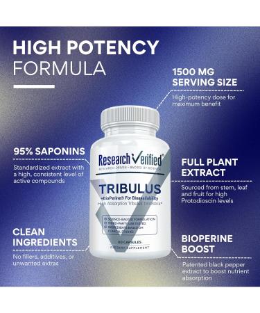 Research Verified Tribulus Terrestris - 1500mg- 95% Furostanol Saponins 5% Bioperine - 60 Count - 6 Bottles 60 Count (Pack of 6) - Buy Online on GoSupps.com