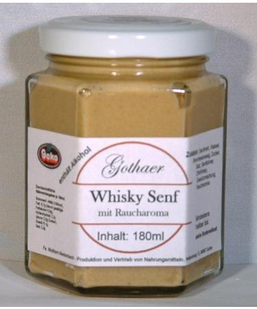 Geko Gothaer-Senf original in a 180ml hexagonal glass in original packaging in variants (Whisky-Senf with smoky flavour)
