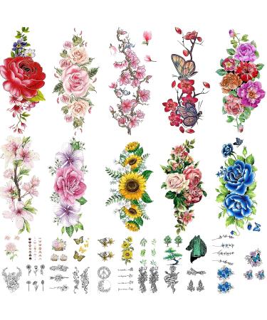 Quichic Realistic Large Flower Temporary Tattoos - 60+ Designs for Women and Girls - Sexy Floral Blossom Branch Neck and Hand Fake Tattoos - Long Lasting Adult Temporary Tattoo - Buy Online on GoSupps.com