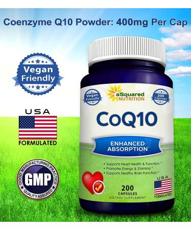 400mg Max Strength CoQ10 - High Absorption Vegan Powder - 200 Capsules | Coenzyme Q10 Supplement for Healthy Blood Pressure - Antioxidant Coq 10 Enzyme Vitamin Tablets - Buy Online on GoSupps.com