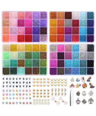 QUEFE 44000pcs 2mm 12/0 Glass Seed Beads for Bracelet Making Kit, 48 Colors  Small Beads, Craft Beads Kit for Jewelry Making, with 2 Storage Boxes