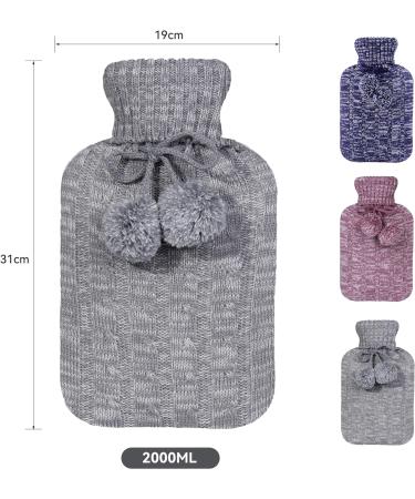 Samply 2L Hot Water Bottle with Knitted Cover - Grey | Hot and Cold Compress for Pain Relief - Buy Online on GoSupps.com