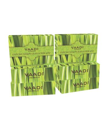 Vaadi Herbals Lemongrass Scrub Bar Soap - Handmade Herbal Soap with 100% Pure Essential Oils - ALL Natural - Best Natural Skin Moisturizer - Each 2.65 Ounces - Pack of 6 (16 Ounces)