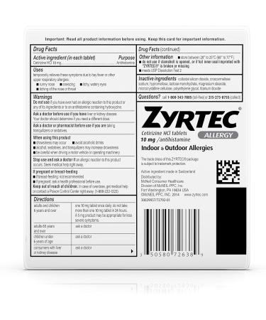Zyrtec 24 Hour Allergy Relief Tablets 10 mg - 45 ct | Cetirizine HCl Antihistamine Medicine - Buy Online on GoSupps.com