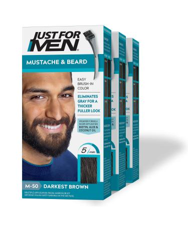 Just For Men Mustache & Beard Beard Dye for Men with Brush Included for Easy Application With Biotin Aloe and Coconut Oil for Healthy Facial Hair - Darkest Brown M-50 Pack of 3 Darkest Brown M-50 Pack of 3