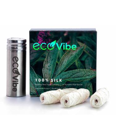 Natural |Vegan | Eco Friendly Dental Floss | Biodegradable | Sustainable | Reusable Steel Floss Holder | Mint Flavor Refills | 100 Silk - 1 Container & 3 Refills