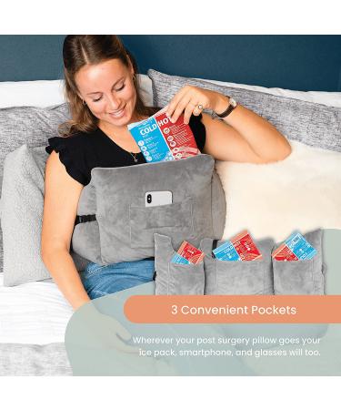 MOYOAMA Post Mastectomy Pillow - Breast Cancer Surgery Recovery and Augmentation Support - Lightweight with 4 Pockets - Grey Plush Breast Cancer Gifts - Buy Online on GoSupps.com