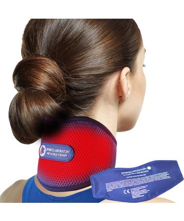 Sports Laboratory Ice Pack for Neck Relief - Neck Support Brace with Hot & Cold Therapy Pack | Adjustable Cervical Collar | Free Neck Pain Guide (Regular (11-17 inch)