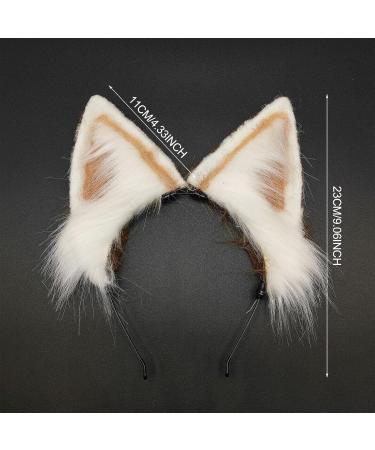 MIVAIUN Handmade Faux Fur Animal Ear Headband Furry Fox Wolf Cat Ears Headwear for Adults Children Artificial Animal Headband Cute Headwear Animal Dress up for Festival Party Cosplay Khaki White - Buy Online on GoSupps.com