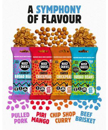 Noisy Snacks - Beef Brisket Crunchy Broad Beans Great Taste Award Winning Hint of Salt & Spicy Healthy Low Calorie Snack High Protein & Fibre Vegan Gluten Free Palm Oil Free 10 x 25g Recyclable Vegan Beef Brisket Broad Beans 250 g (Pack of 1) - Buy Online on GoSupps.com