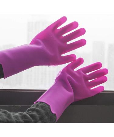 Home Beyond 2-Pack Magic Silicone Household Cleaning Gloves with Rubber Sponge Scrubber Reusable Dishwashing Kitchen Gloves Dark Pink - Buy Online on GoSupps.com