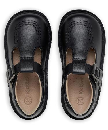 Kickers Girls Black Leather School Shoes 11 UK Child - Easy Fastening T-Bar Design - Buy Online on GoSupps.com