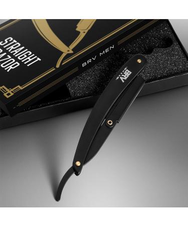 BRV MEN Professional GERMAN Steel Straight Edge Barber Razor with 100 Lord Platinum Single Edge Blades - German Stainless Steel Shavette for Men and Women - Black - Buy Online on GoSupps.com