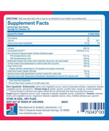 DeFlame Nutrition Pack - Daily Multivitamin with Omega 3 EPA & DHA Curcumin Bioflavonoids | 30 Packs - International Shipping Available - Buy Online on GoSupps.com
