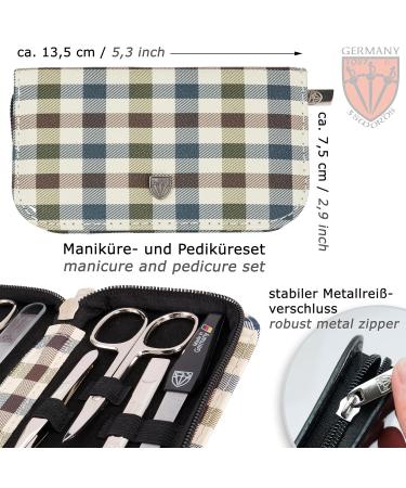 Three Swords 8 pcs Manicure Set 'Roma' | High-Quality Nail Care Kit in Checkered Synthetic Leather Case | Nail Scissors Foot & Nail Clips Tweezers Glass & Sapphire Nail Files - Buy Online on GoSupps.com