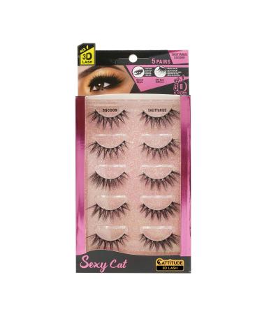 EBIN NEW YORK Cattitude 3D Lash 5 Pair – Sexy Cat 3D Lash Dramatic High Volume Extreme Length Lightweight Comfortable Wear Beautiful Winged Out Effect Reusable Sexy Cat - Sagittarius