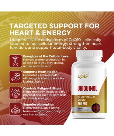 Ubiquinol CoQ10 200mg High Absorption Active Coenzyme Q10 Supplement for Heart Health Energy & Cellular Vitality | 60 Capsules 60-Day Supply | Bioavailable Antioxidant Formula | Non-GMO - Buy Online on GoSupps.com