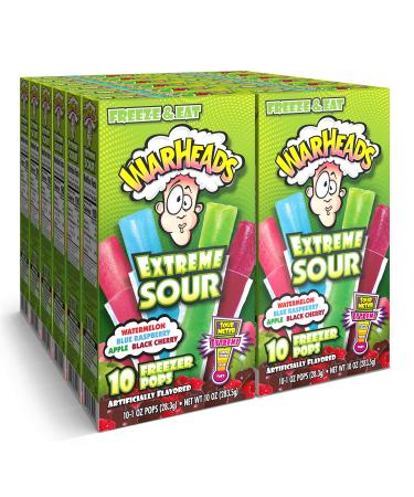 Warheads, Fat Free Freezer Pops, Assorted Flavors, Extreme Sour ,12 Boxes,10 - 1 oz pops per box,1 Ounce (Pack of 120)