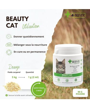 4-BEINER Beauty-Cat: Shiny Coat Vitamins for Cats with Omega 3 MSM Vitamin B Complex Vitamin C Biotin Milk Thistle Brewer's Yeast Zinc Selenium 90 g Powder - Buy Online on GoSupps.com