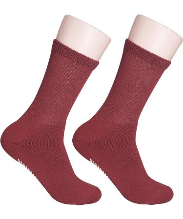 Diabetic Gripper Socks 6 Pack - Unisex Non Skid Slipper Socks for Men and Women, Loose Fitting Design, Physician Approved (Maroon, Size 9-11) - Buy Online on GoSupps.com