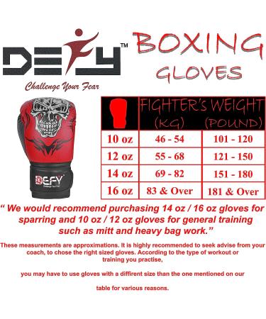 Defy Sports Premium Faux Leather Kickboxing Gloves | Gel Infused with Thumb Support | Skull Design Red 10 oz | Men and Women - Buy Online on GoSupps.com