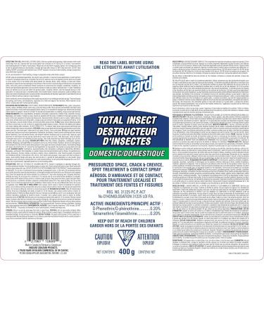 OnGuard Total Insect Aerosol Spray Can 400g | Insect Killer for Indoor and Outdoor Use | Kills Crawling and Flying Insects on Contact | Ants Spiders Earwigs Cockroaches 1-Pack - Buy Online on GoSupps.com
