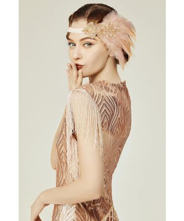 Shop BABEYOND 1920s Flapper Headband - Gatsby Costume Accessories with Feather | Champagne Color - Buy Online on GoSupps.com
