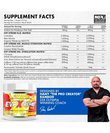 Evogen EVP Xtreme NO Pre Workout Powder for Men & Women Sugar Free Preworkout with Beta Alanine Creatine and Caffeine for Energy & Pump 40 Servings - Strawberry Lemonade - 17.2 Oz - Buy Online on GoSupps.com
