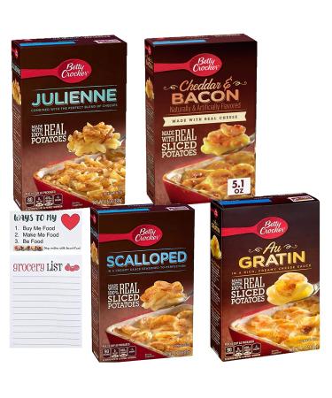 Potato Side Dish Variety Pack Bundle of 4 Flavors Betty Crocker Au Gratin Scalloped Julienne Cheesy Scalloped accompanied by a Snack Fun Shopping Pad