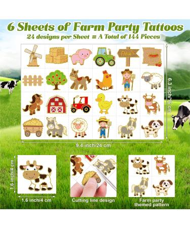 144 Pieces Farm Party Tattoos - Gold Glitter Farm Animal Temporary Tattoos for Kids | Farm Birthday Party Favors - 24 Designs - Buy Online on GoSupps.com