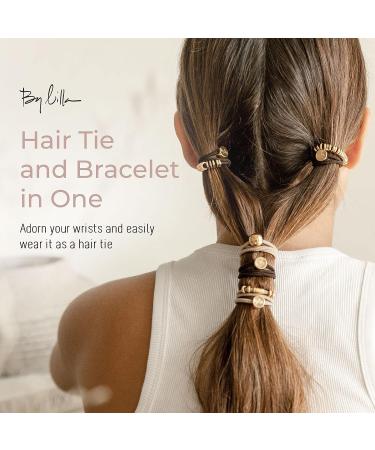 By Lilla Downtown Mini Stack Hair Ties and Bracelets Set - Set of 5 No Crease Hair Ties for Women - Black/Gold/Nude/Brown - Buy Online on GoSupps.com