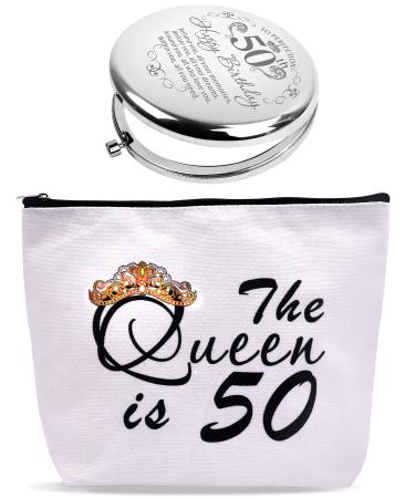 50th Birthday  50th Birthday Gifts for Women  50th Birthday Makeup Mirror  50th Birthday Decorations Women 50th Birthday Gifts Turning 50 Gifts for Women  50th Birthday Makeup Bag  50th Birthday Gifts silver  white