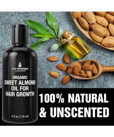 Organic Sweet Almond Oil for Hair Growth | Cold Pressed, Pure, Hair Thickness Maximizer | Stop Hair Loss, Thickening Treatment Serum for Men & Women - 4 Fl Oz - Buy Online on GoSupps.com