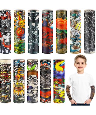 12 Pieces Tattoo Arm Sleeves for Kids Temporary Kids Tattoo Sleeve UV Sun Protection Kids Arm Sleeves (Rich Pattern)