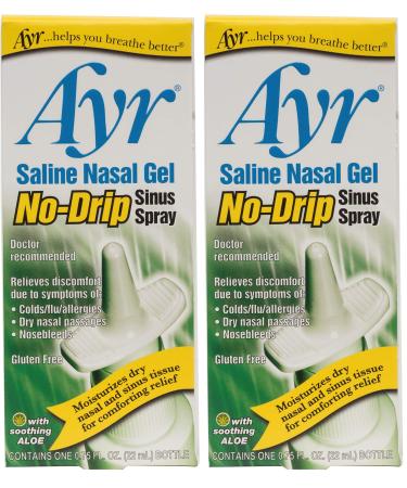 AYR Saline Nasal Gel No-drip Sinus Spray with Soothing Aloe Vera 0.75 Fl Oz Spray Bottle (Pack of 2) 0.75 Fl Oz (Pack of 2)