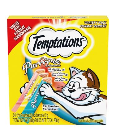 Temptations Creamy Puree Adult Lickable Cat Treats with Chicken & Salmon & Tuna Variety Pack 24 pouches 288g Chicken & Salmon & Tuna 12 g (Pack of 24)