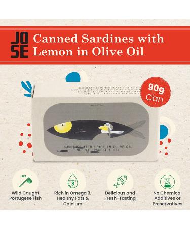 Jose Gourmet Wild Caught Portuguese Sardines in Lemon and Olive Oil - 125g Can | Omega 3 Rich Canned Fish - Fair Trade - Buy Online on GoSupps.com
