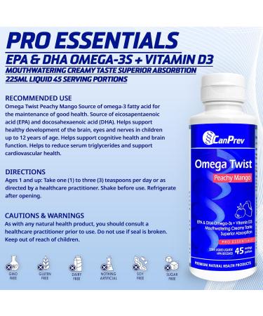 CanPrev Omega Twist - Peachy Mango 225ml - Superior absorption Enriched with DHA & EPA Omega-3 Fatty Acids -Supports Overall Wellness - Buy Online on GoSupps.com