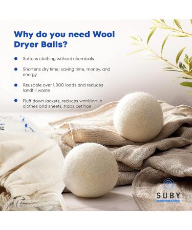 Wool Dryer Balls - Natural Fabric Softener Reusable Reduces Static & Wrinkles | Extra-Large Eco-Friendly Dryer Sheet Alternative (Pack of 6 - Buy Online on GoSupps.com