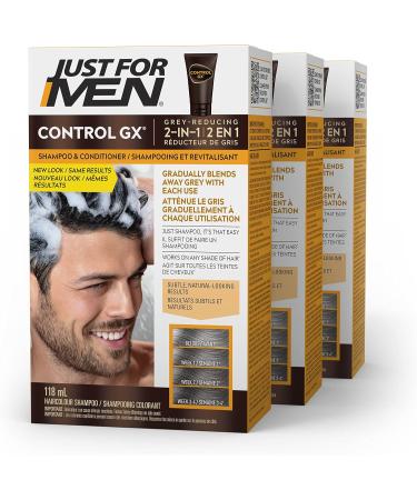 Just For Men Control GX 2 in 1 Grey Reducing Shampoo and Conditioner Gradually Colors Hair 118ml (3 Count) & Just For Men Shampoo-In Color Grey Hair Coloring for Men - Dark Brown H-45 (1 Count) - Buy Online on GoSupps.com