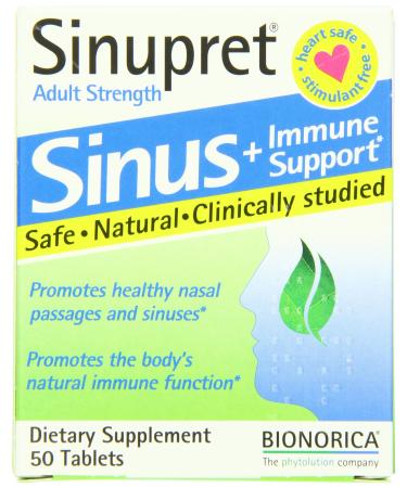 Sinupret Adult Strength Sinus + Immune Support All Natural Fast Acting Herbal Nasal Passage & Immunity Boost Supplement with Verbena & Elder Flower - 50 Tablets